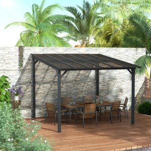 Outsunny 10' x 10' Hardtop Gazebo Wall-Mounted / Free Standing Outdoor Pergola with UPF 50+ & Waterproof Polycarbonate Roof - Image 8