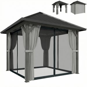 Outsunny 10' x 10' Hardtop Gazebo with Galvanized Steel Roof, Permanent Garden Gazebo with Netting and Curtains - Image 11