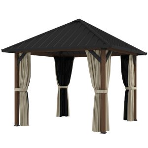 Outsunny 10' x 10' Hardtop Gazebo with Galvanized Steel Roof, Permanent Garden Gazebo with Netting and Curtains - Image 11