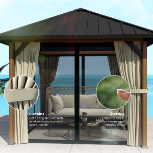 Outsunny 10' x 10' Hardtop Gazebo with Galvanized Steel Roof, Permanent Garden Gazebo with Netting and Curtains - Image 16