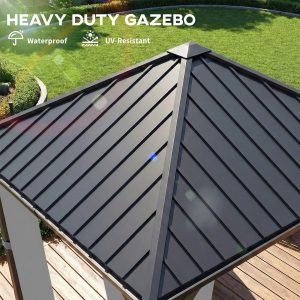Outsunny 10' x 10' Hardtop Gazebo with Galvanized Steel Roof, Permanent Garden Gazebo with Netting and Curtains - Image 4