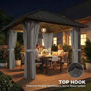 Outsunny 10' x 10' Hardtop Gazebo with Galvanized Steel Roof, Permanent Garden Gazebo with Netting and Curtains - Image 9