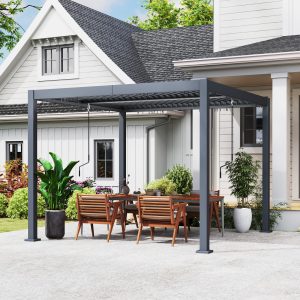 Outsunny 10' x 10' Louvered Pergola with Adjustable Metal Roof and Aluminum Frame, Outdoor Hardtop Gazebo with Drainage System - Image 1