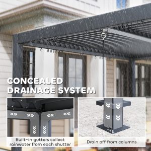 Outsunny 10' x 10' Louvered Pergola with Adjustable Metal Roof and Aluminum Frame, Outdoor Hardtop Gazebo with Drainage System - Image 13