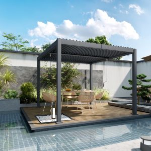 Outsunny 10' x 10' Louvered Pergola with Adjustable Metal Roof and Aluminum Frame, Outdoor Hardtop Gazebo with Drainage System - Image 15