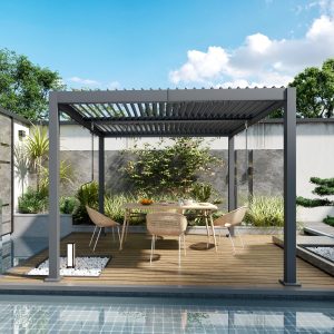 Outsunny 10' x 10' Louvered Pergola with Adjustable Metal Roof and Aluminum Frame, Outdoor Hardtop Gazebo with Drainage System - Image 17