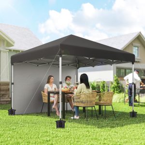 Outsunny 10' x 10' Pop Up Canopy with Sidewalls, Roller Bag, Height Adjustable Instant Tent for Outdoor, Garden, Patio, Black - Image 1