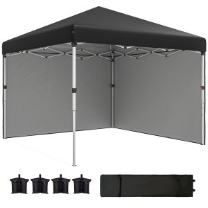 Outsunny 10' x 10' Pop Up Canopy with Sidewalls, Roller Bag, Height Adjustable Instant Tent for Outdoor, Garden, Patio, Black - Image 11