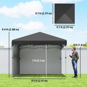 Outsunny 10' x 10' Pop Up Canopy with Sidewalls, Roller Bag, Height Adjustable Instant Tent for Outdoor, Garden, Patio, Black - Image 3