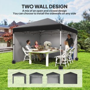 Outsunny 10' x 10' Pop Up Canopy with Sidewalls, Roller Bag, Height Adjustable Instant Tent for Outdoor, Garden, Patio, Black - Image 4