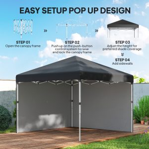 Outsunny 10' x 10' Pop Up Canopy with Sidewalls, Roller Bag, Height Adjustable Instant Tent for Outdoor, Garden, Patio, Black - Image 5