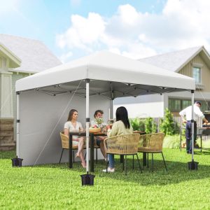 Outsunny 10' x 10' Pop Up Canopy with Sidewalls, Roller Bag, Height Adjustable Instant Tent for Outdoor, Garden, Patio, White - Image 1