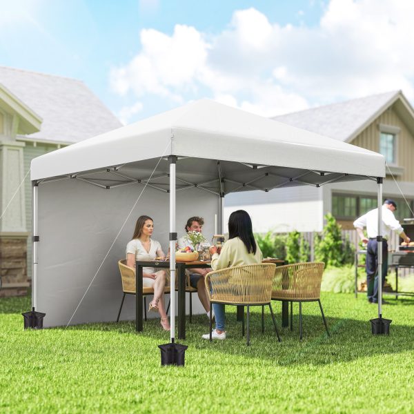 Outsunny 10' x 10' Pop Up Canopy with Sidewalls, Roller Bag, Height Adjustable Instant Tent for Outdoor, Garden, Patio, White - Image 1