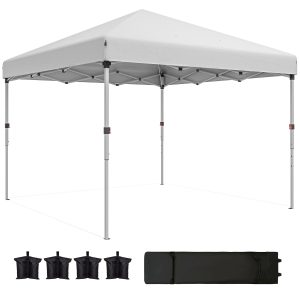 Outsunny 10' x 10' Pop Up Canopy with Sidewalls, Roller Bag, Height Adjustable Instant Tent for Outdoor, Garden, Patio, White - Image 2