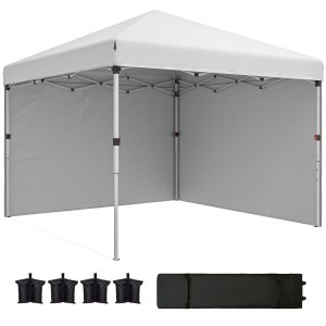 Outsunny 10' x 10' Pop Up Canopy with Sidewalls, Roller Bag, Height Adjustable Instant Tent for Outdoor, Garden, Patio, White - Image 11