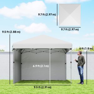 Outsunny 10' x 10' Pop Up Canopy with Sidewalls, Roller Bag, Height Adjustable Instant Tent for Outdoor, Garden, Patio, White - Image 3