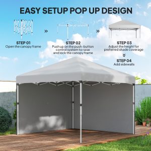 Outsunny 10' x 10' Pop Up Canopy with Sidewalls, Roller Bag, Height Adjustable Instant Tent for Outdoor, Garden, Patio, White - Image 5