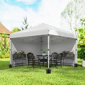 Outsunny 10' x 10' Pop Up Canopy with Sidewalls, Roller Bag, Height Adjustable Instant Tent for Outdoor, Garden, Patio, White - Image 8