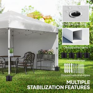 Outsunny 10' x 10' Pop Up Canopy with Sidewalls, Roller Bag, Height Adjustable Instant Tent for Outdoor, Garden, Patio, White - Image 9