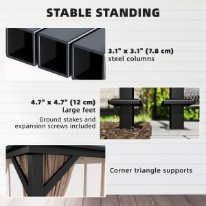 Outsunny 10' x 12' Hardtop Gazebo Canopy with Double PC Roof, Steel Permanent Outdoor Gazebo with Curtains and Netting, Khaki - Image 13