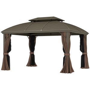 Outsunny 10' x 12' Hardtop Gazebo Canopy with Double Roof, Netting and Curtains for Garden, Backyard, Deck, Coffee - Image 12