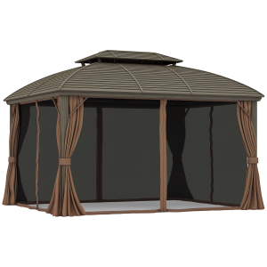 Outsunny 10' x 12' Hardtop Gazebo Canopy with Double Roof, Netting and Curtains for Garden, Backyard, Deck, Coffee - Image 21