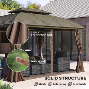 Outsunny 10' x 12' Hardtop Gazebo Canopy with Double Roof, Netting and Curtains for Garden, Backyard, Deck, Coffee - Image 15