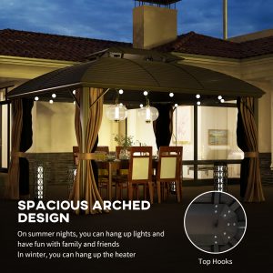 Outsunny 10' x 12' Hardtop Gazebo Canopy with Double Roof, Netting and Curtains for Garden, Backyard, Deck, Coffee - Image 16