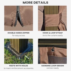 Outsunny 10' x 12' Hardtop Gazebo Canopy with Double Roof, Netting and Curtains for Garden, Backyard, Deck, Coffee - Image 17