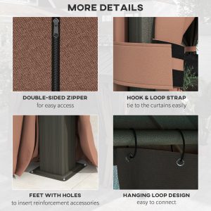 Outsunny 10' x 12' Outdoor Hardtop Gazebo with Galvanized Canopy & Netting Sidewalls for Lawn, Backyard, Dark Brown - Image 7