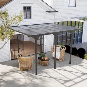 Outsunny 10' x 12' Outdoor Hardtop Pergola Gazebo with Polycarbonate Roof Adjustable Height, Aluminum Frame, UV Protection, Grey - Image 1