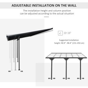 Outsunny 10' x 12' Outdoor Hardtop Pergola Gazebo with Polycarbonate Roof Adjustable Height, Aluminum Frame, UV Protection, Grey - Image 4