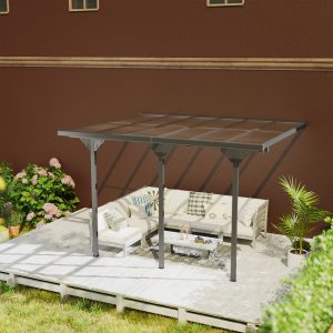 Outsunny 10' x 12' Outdoor Hardtop Pergola Gazebo with Polycarbonate Roof Adjustable Height, Aluminum Frame, UV Protection, Grey - Image 10