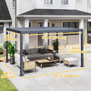 Outsunny 10' x 13' Louvered Pergola with Adjustable Metal Roof and Aluminum Frame, Outdoor Hardtop Gazebo with Drainage System - Image 11