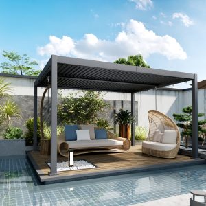 Outsunny 10' x 13' Louvered Pergola with Adjustable Metal Roof and Aluminum Frame, Outdoor Hardtop Gazebo with Drainage System - Image 16