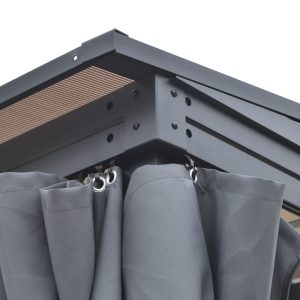 Outsunny 10' x 13' Outdoor Hardtop Pergola PC Roof Gazebo Party Tent Garden Sun Shelter UV protection with Curtains - Image 11