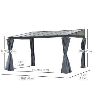 Outsunny 10' x 13' Outdoor Hardtop Pergola PC Roof Gazebo Party Tent Garden Sun Shelter UV protection with Curtains - Image 3