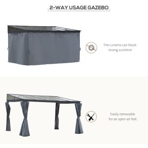 Outsunny 10' x 13' Outdoor Hardtop Pergola PC Roof Gazebo Party Tent Garden Sun Shelter UV protection with Curtains - Image 6