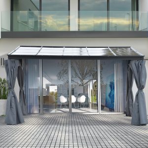 Outsunny 10' x 13' Outdoor Hardtop Pergola PC Roof Gazebo Party Tent Garden Sun Shelter UV protection with Curtains - Image 9