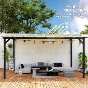 Outsunny 10' x 14' Hardtop Gazebo Wall-Mounted / Free Standing Outdoor Pergola with UPF 50+ & Waterproof Polycarbonate Roof - Image 13