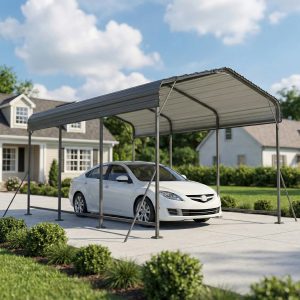 Outsunny 10 x 15FT Metal Carport, Heavy-Duty Carport Canopy with Reinforced Frame & Galvanized Steel Roof, Dark Grey - Image 1
