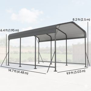 Outsunny 10 x 15FT Metal Carport, Heavy-Duty Carport Canopy with Reinforced Frame & Galvanized Steel Roof, Dark Grey - Image 13