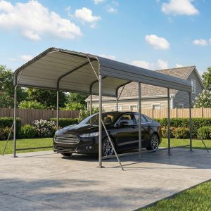 Outsunny 10 x 15FT Metal Carport, Heavy-Duty Carport Canopy with Reinforced Frame & Galvanized Steel Roof, Dark Grey - Image 18