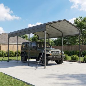 Outsunny 10 x 15FT Metal Carport, Heavy-Duty Carport Canopy with Reinforced Frame & Galvanized Steel Roof, Dark Grey - Image 20