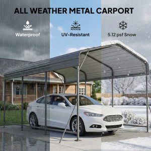 Outsunny 10 x 15FT Metal Carport, Heavy-Duty Carport Canopy with Reinforced Frame & Galvanized Steel Roof, Dark Grey - Image 4