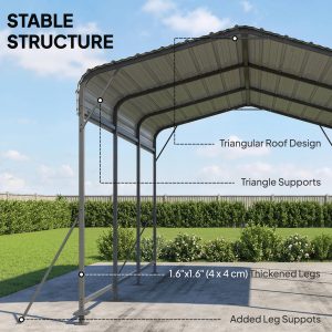 Outsunny 10 x 15FT Metal Carport, Heavy-Duty Carport Canopy with Reinforced Frame & Galvanized Steel Roof, Dark Grey - Image 6