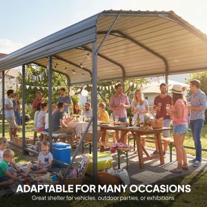 Outsunny 10 x 15FT Metal Carport, Heavy-Duty Carport Canopy with Reinforced Frame & Galvanized Steel Roof, Dark Grey - Image 9