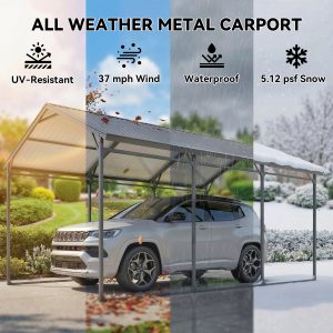 Outsunny 10 x 15ft Metal Carport, Heavy-Duty Carport Canopy with Reinforced Steel Frame & Roof, All-Weather Protection - Image 4