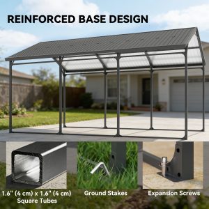 Outsunny 10 x 15ft Metal Carport, Heavy-Duty Carport Canopy with Reinforced Steel Frame & Roof, All-Weather Protection - Image 6