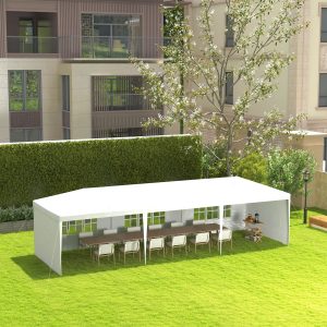 Outsunny 10' x 29' Party Tent, Canopy Tent with Sidewalls and Large Transparent Windows for Garden, Backyard, Outdoor, White - Image 18